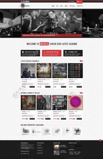 红色音乐歌曲网站模板设计