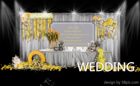 室内设计黄灰色婚礼甜品区psd效果图