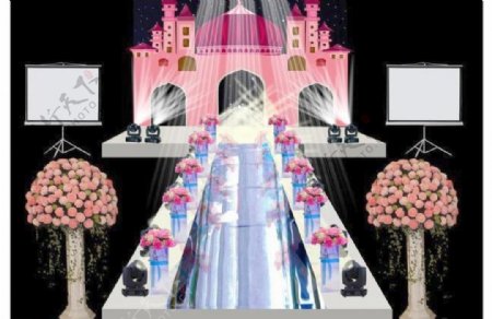 粉色城堡现代浪漫婚礼效果图