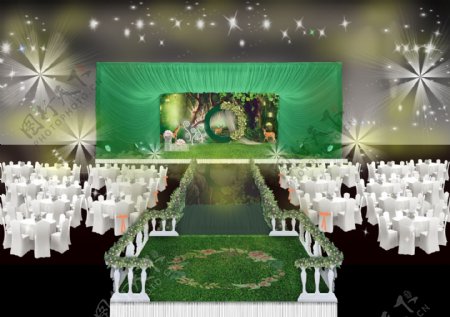 森系绿色婚礼工装效果图