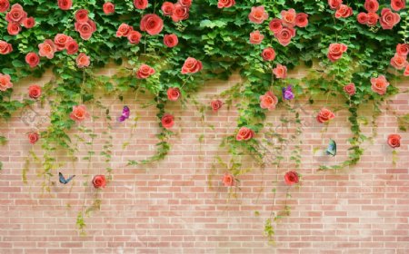 3D墙壁花藤玫瑰花背景墙