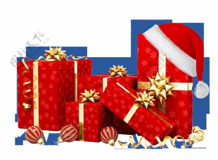 红色圣诞帽礼品盒免抠png透明素材