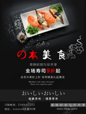 黑色系日本美食寿司海报