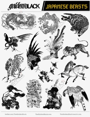 黑白素描中国传统动物