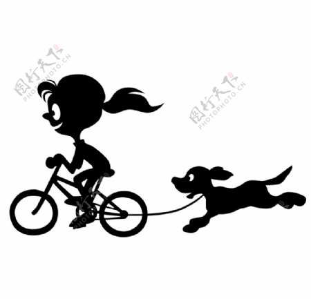 骑着自行车的女孩带着狗