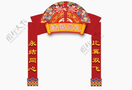 红色中式喜庆婚礼门头装饰