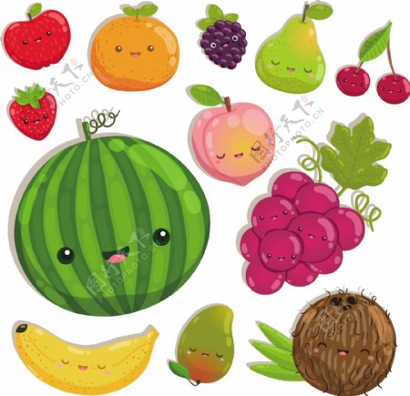 12款可爱表情水果设计矢量素材