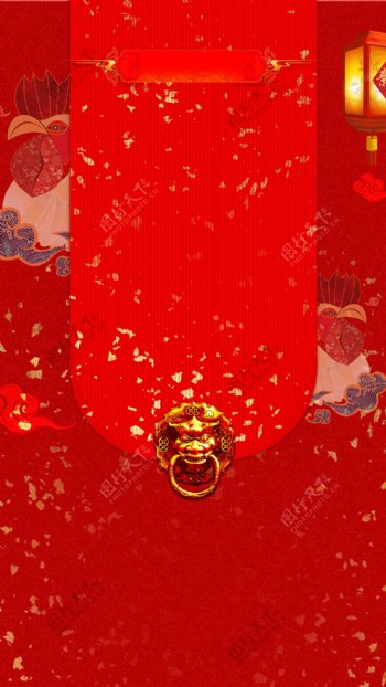红色灯笼鸡年海报H5背景素材