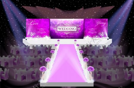 紫色婚礼舞台效果图
