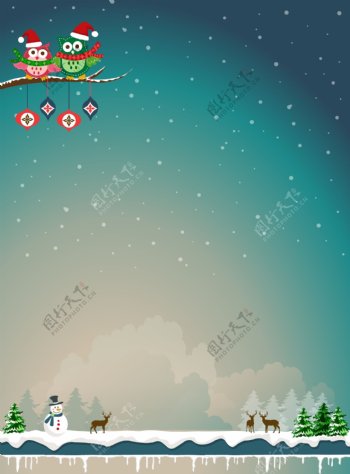 矢量卡通手绘圣诞节雪景背景素材