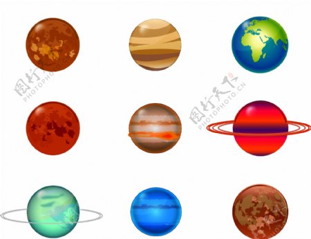 一组彩色行星设计素材