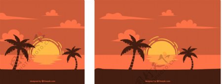 在棕榈树的日落景观背景