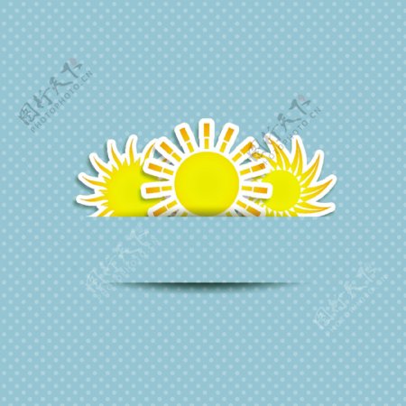 蓝色圆点背景上的太阳符号