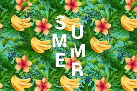 香蕉和花卉的夏季背景