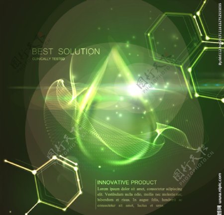 绿色分子结构水滴光效科技背景