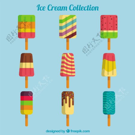 九种彩色冰淇淋的选择