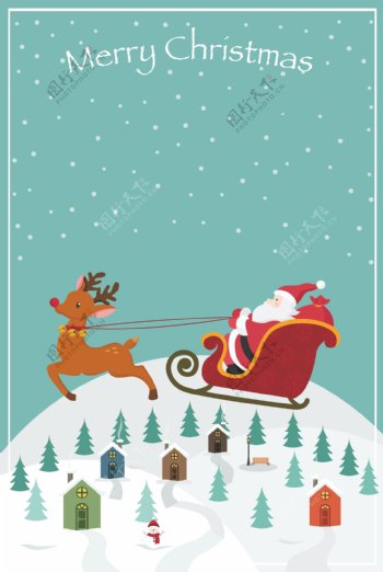 可爱坐雪橇的圣诞老人插图海报背景