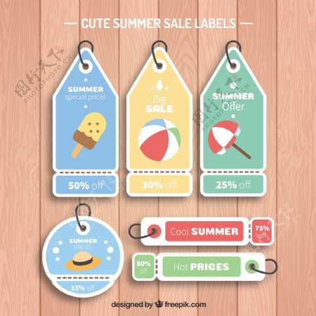 夏季产品的各种销售标签