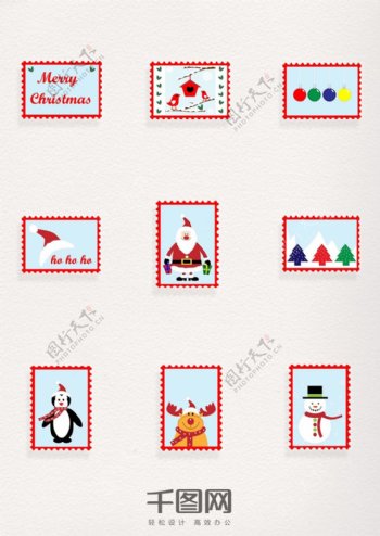 彩色圣诞节图案邮票