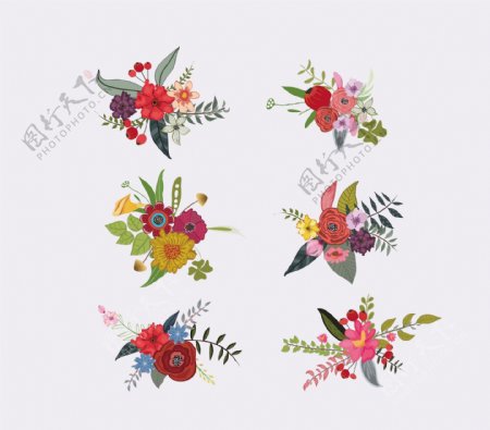 彩色手绘花朵植物卡通矢量素材