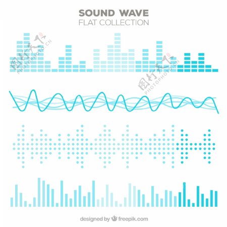 蓝色音调的扁平声波的多样性