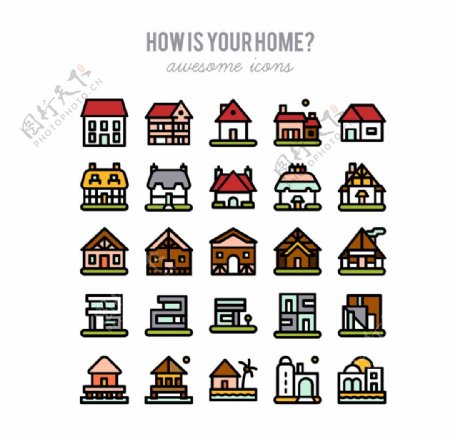 手绘房屋建筑图标
