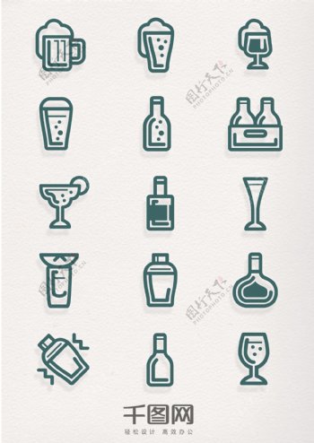 简约线体酒类元素图标