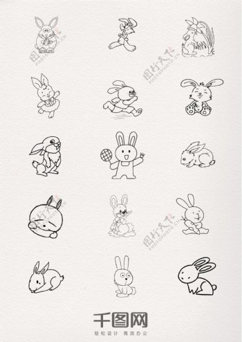 卡通兔子线条简笔画