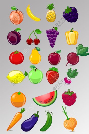 一组水果蔬菜icon图标
