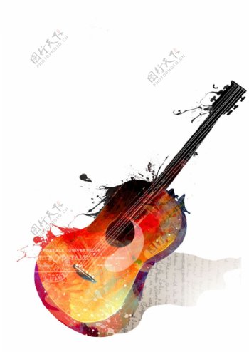 手绘彩色吉他元素