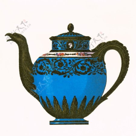 蓝色花纹水壶茶壶装饰画