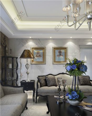 欧式客厅沙发装饰画效果图
