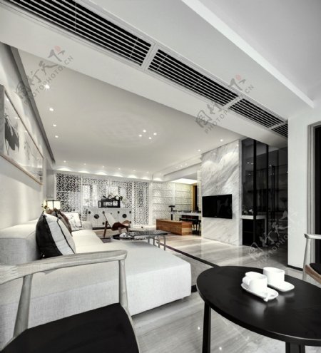 现代时尚工业风白色家具客厅室内装修效果图