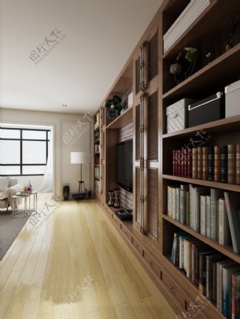 现代家居书柜实景图