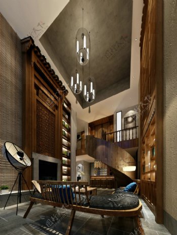 现代时尚客厅木制异形沙发室内装修效果图