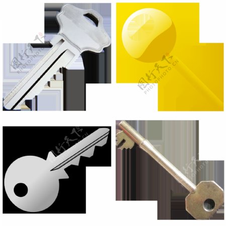 四种不同形状钥匙免抠png透明图层素材