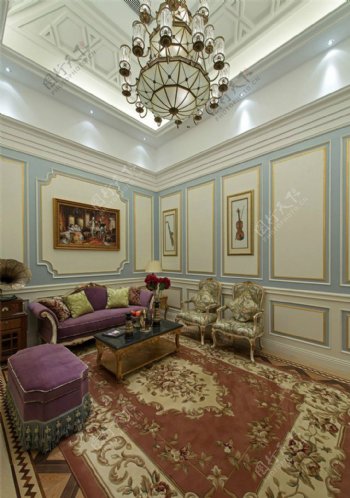 现代奢华风格客厅紫色沙发室内装修效果图