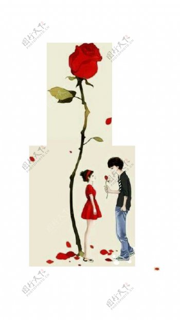 一对情侣一支玫瑰花