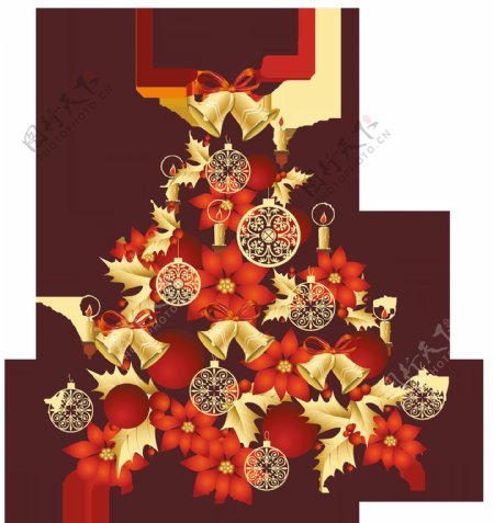 红色百合花圣诞树png元素素材