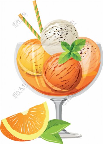 橙子冰淇淋免抠png透明图层素材