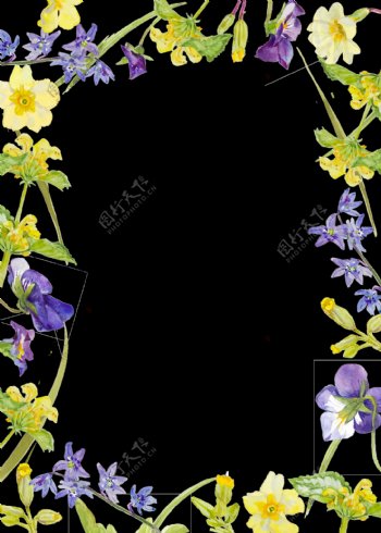 黄紫色花朵水彩手绘透明素材