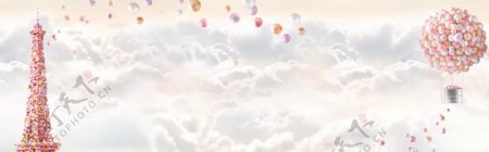 彩色气球铁塔banner背景素材