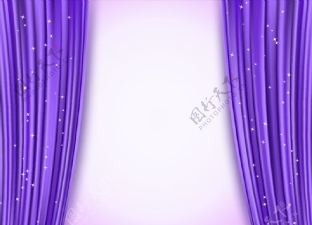 拉开的紫色窗帘帷幕矢量素材