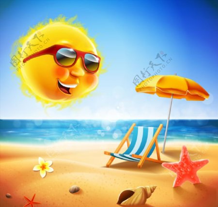 夏季海边旅游度假和微笑的太阳