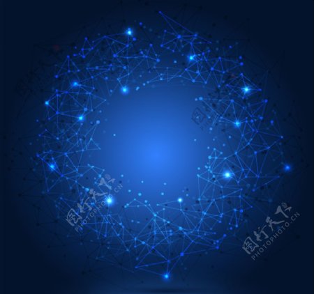 蓝色抽象发光点状连接科技背景