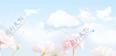 小清新云朵花朵banner背景