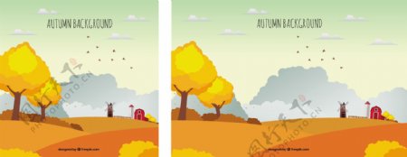 秋季背景与农场和景观