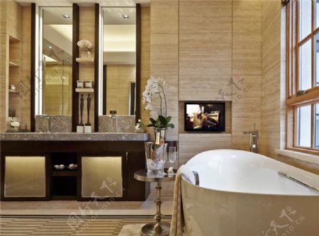 中式时尚典雅浴室深色洗手台室内装修效果图