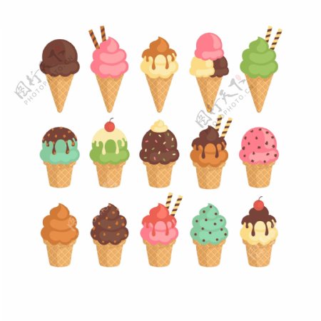 卡通彩色融化冰淇淋甜筒