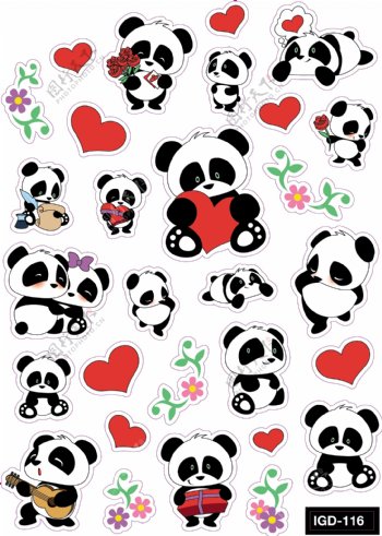 矢量熊猫素材卡通元素装饰图案集合